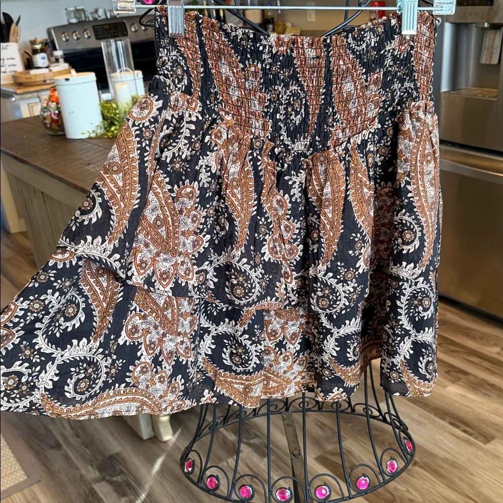 MINKPINK Black and Brown Paisley A-Line Skirt